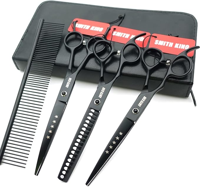 7.0 inches Professional Dog Grooming Scissors Set Straight & Curved & chunkers & comb 4pcs in 1 Set Left-handed