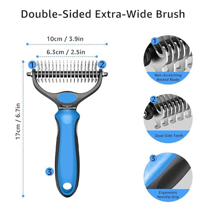 YINGFAN Pet Grooming Combo, Double-Sided Dematting Deshedding Undercoat Rake for Dogs and Cats, Extra Wide Dog Brush for Shedding (Blue)
