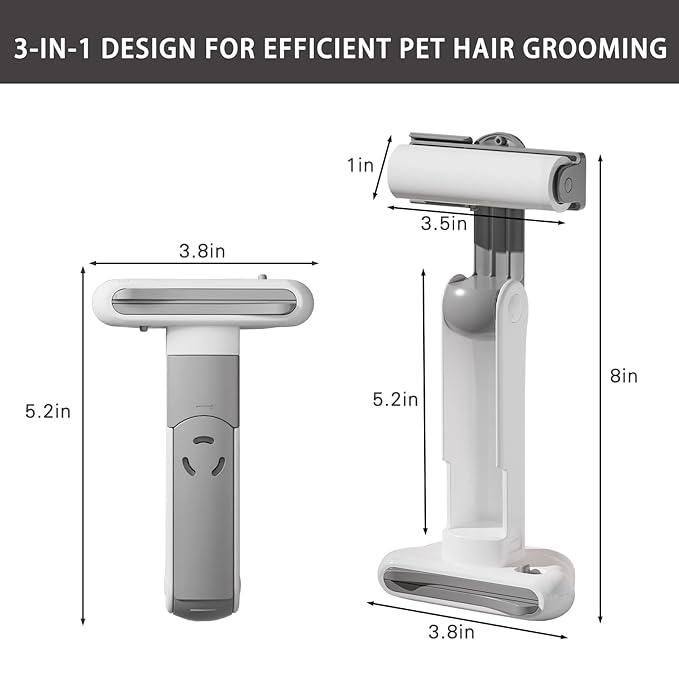 3-in-1 Cat & Dog Grooming Brush Rotatable, Dog Brush for Shedding, Stainless Steel Metal Undercoat Comb & Grooming Comb Removes Static and Reduces Shedding, White - Medium size