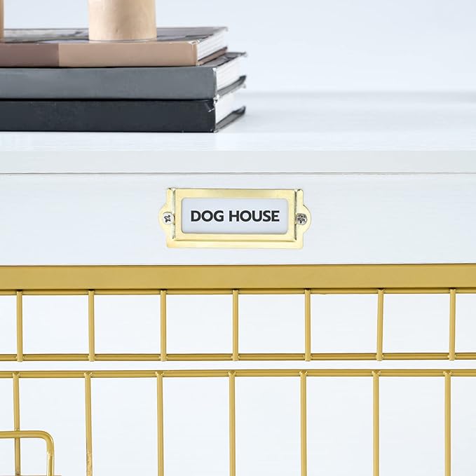 HOOBRO Dog Crate Furniture, 38.6" Large Dog Kennel Indoor, Wooden Dog Crate with Pull-Out Tray, Double Doors Dog House, Modern Side End Table for Small/Medium/Large Dog, White DW982GW03