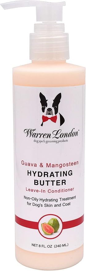Warren London Hydrating Butter Leave in Pet Conditioner for Dogs | Lotion for Skin and Coat | Aloe Puppy & Dog Conditioner for Hair Detangler, Dry Skin, & Pet Fur Dandruff | Made in USA | Guava 8oz