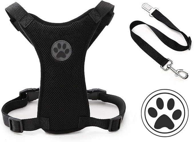 Dog Harness, Pet Vest Harness for Dogs in Car Adjustable Neck and Chest Strap Breathable Soft Fabric Multifunctional Vest with Quick Release for Travel Walking Daily Use