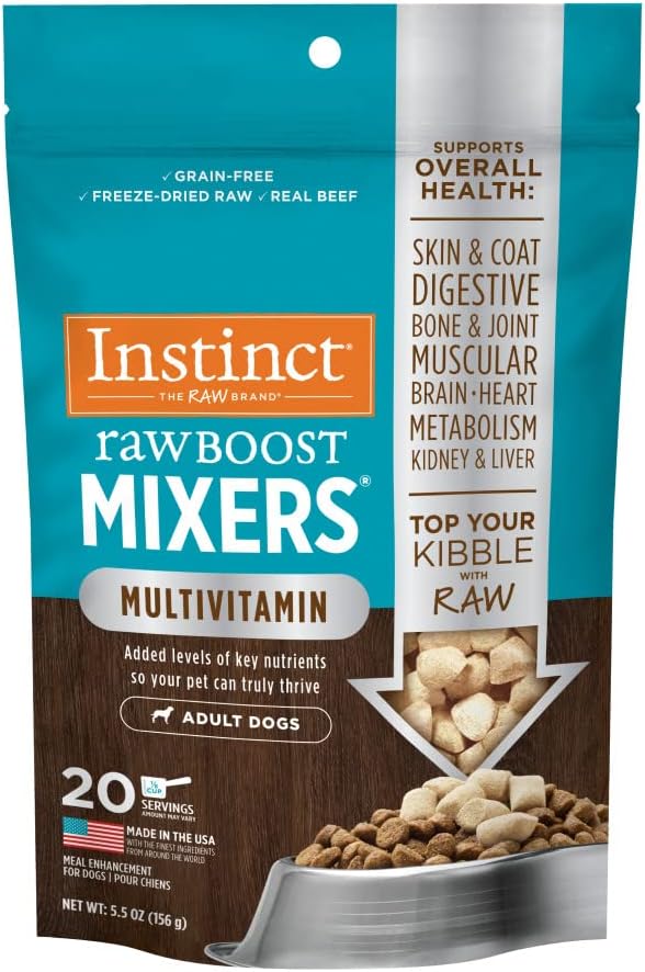 Instinct Raw Boost Mixers Freeze Dried Dog Food Toppers For Dry Food, Grain Free Dog Food Toppers with Beef For Dogs - Multivitamin for Adults, 5.5 oz