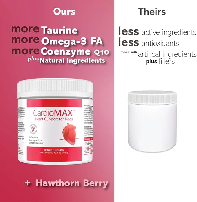 Heart Support Supplement for Dogs-Vet-Formulated, Antioxidant-Rich-L-Taurine, L-Carnitine,EPA,DHA,CoQ10-Aids Circulatory Strength, Cardiovascular Support, Heart Muscle Function-USA Made-60 Soft Chews