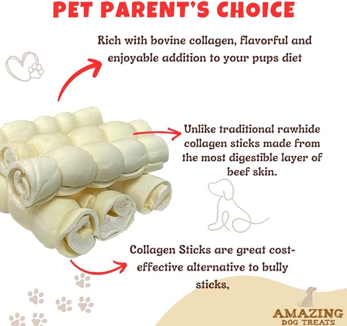 Amazing Dog Treats - Beef Cheek Rolls (10 Inch Regular - 30 Pcs) - Safe Rawhide Alternative Dog Chew - Great for Power Chewers - Long Lasting Dog Chew - Retriever Rolls