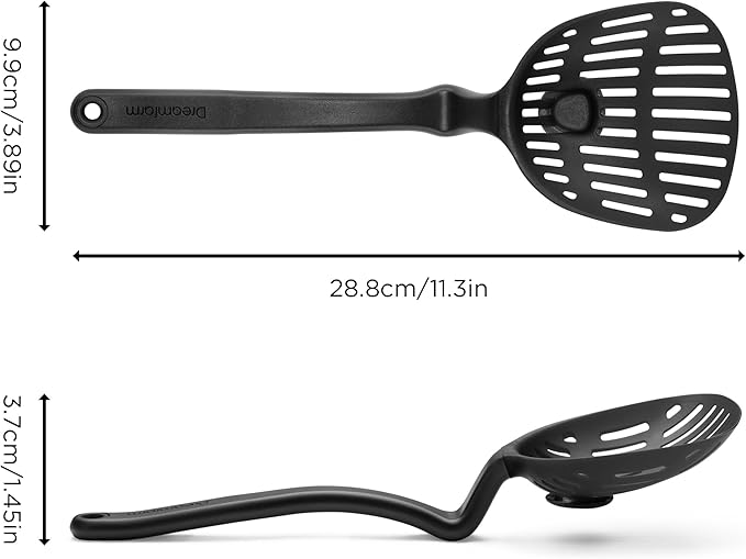 Dreamfarm Lestrain 2-in-1 Drip-Catching Sit-Up Slotted Cooking Spoon Scoop & Strainer - 11" Black