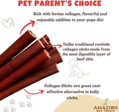 Amazing Dog Treats 6 Inch Collagen Stick - (50 Count)- Collagen Sticks for Dogs - No Hide Dog Bones