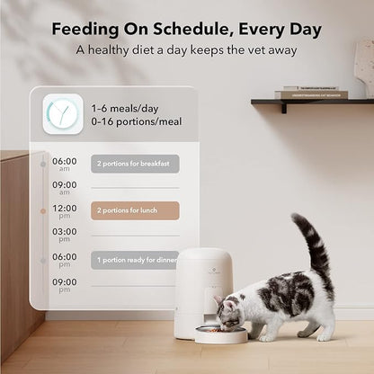 PETLIBRO Automatic Cat Feeder, Battery-Operated Automatic Cat Food Dispenser with 180-Day Life, AIR Cordless Timed Pet Feeder for Cat & Dog, 2L Auto Cat Feeder, White