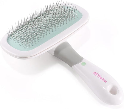 360°Rotating Dog and Cat Brush with Coated Tips and Soft Pins in 2 Length Gentle Slicker Brush for Small Dogs Puppies Yorkies Poodles Removes Loose Fur