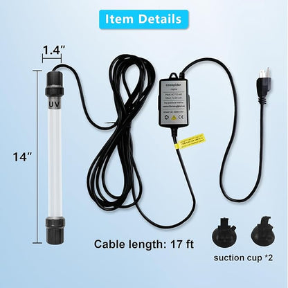 32W Aquarium UV Light for 200-3000 Gallon, UV Pond Water Clarifier for Koi Pond, Swimming Pool, Spa, Large Fish Tank, Cold Plunge UV Light for Pond Algae Control