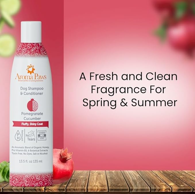 Dog Shampoo and Conditioner - Aromatic Tearless Shampoo for Cleansing, Grooming, and Conditioning - Moisturizing Anti Itch Shampoo for Dogs and Puppies - Pomegranate Cucumber 13.5 oz