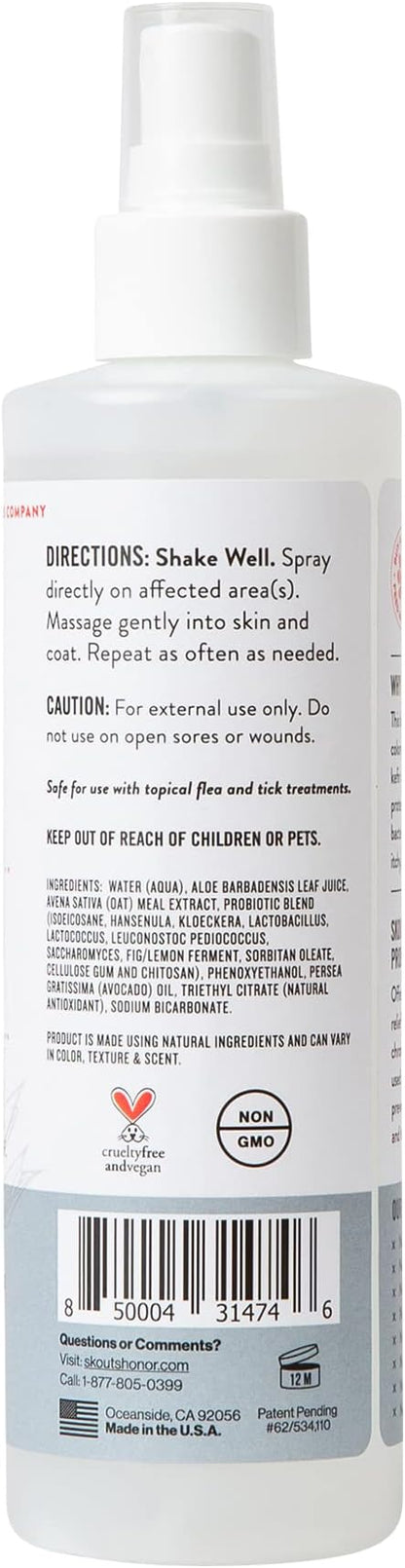 SKOUT'S HONOR Probiotic Itch Relief Spray for Pets - Non-Medicated, Fragrance-Free, Natural, Vegan, Long-Lasting Relief, with Soothing Oatmeal, 8 oz
