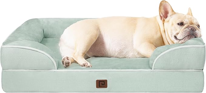 EHEYCIGA Orthopedic Dog Bed for Small Dogs, Waterproof Memory Foam Small Dog Beds with Sides, Non-Slip Bottom and Egg-Crate Foam Medium Dog Couch Bed with Washable Removable Cover, Sage Green