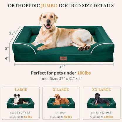Extra Large Dog Beds Jumbo Breed, Orthopedic Dog Bed Waterproof, PV Washable Dog Sofa Bed with Removable Cover & Non-Slip Bottom(Jumbo,Emerald)