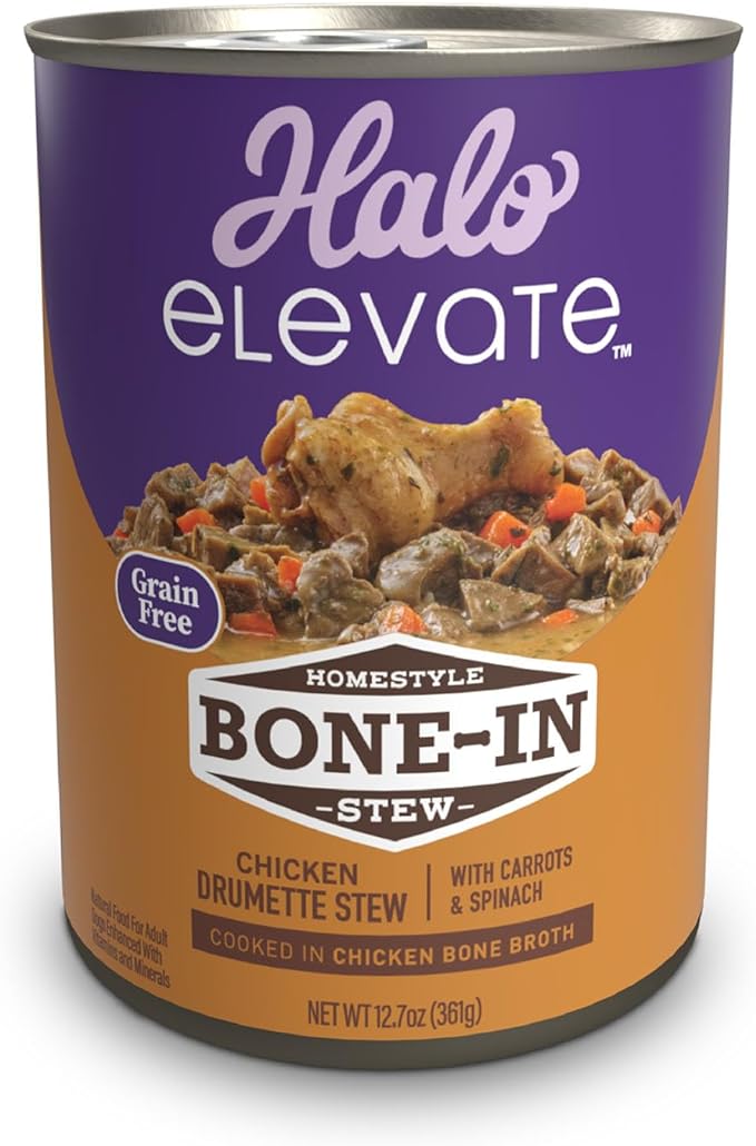 Halo Elevate Wet Dog Food, Grain Free, Homestyle Bone-in Chicken Stew with Carrots & Spinach, 12.7oz (Pack of 6)