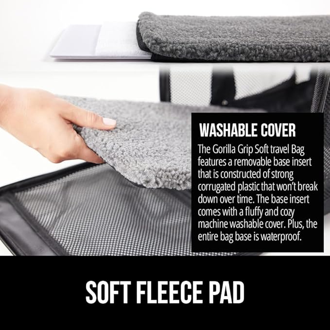 GORILLA GRIP Cat Carrier Travel Bag Up to 15 Lbs, Soft Collapsible Small Dog Carriers, Top and Side Entry Breathable Mesh, Grip Feet on Underside, Cozy Washable Waterproof Pad, Portable Kennel, Black