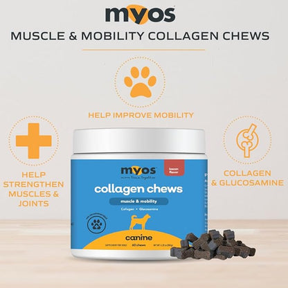 MYOS Canine Muscle & Mobility Chews  Collagen & Glucosamine for Dogs - Bacon Flavor Joint Supplement for Muscle, Bone & Joint Support, 60 Count