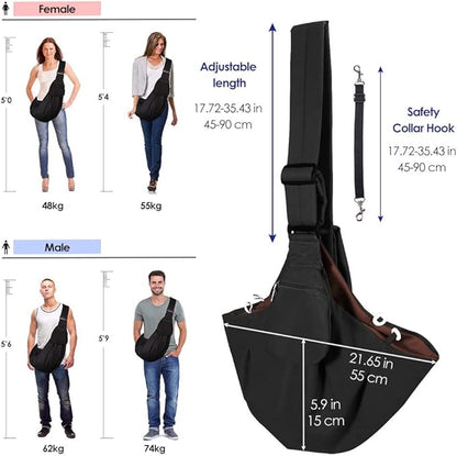 Dog Padded Papoose Sling, Small Pet Sling Carrier Hands Free Carry Adjustable Shoulder Strap Reversible Tote Bag with a Pocket Safety Belt Dog Cat Traveling Subway