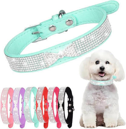 Blue Bling Dog Collars for Small Dogs, Rhinestone Puppy Collar with Jeweled Crystal Sparkling Glitter Girl's Cat Collar Adjustable for XXS XS Small Medium Dogs, S