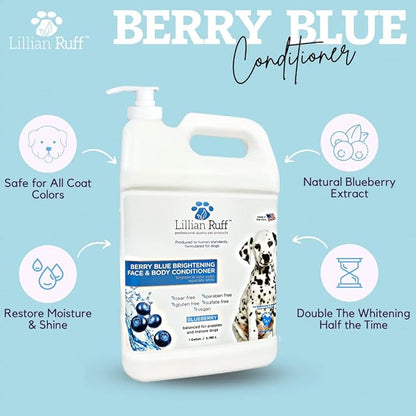 Lillian Ruff Berry Blue Brightening Face & Body Conditioner for Dogs & Cats - Tear Free Blueberry Conditioner - Remove Tear Stains, Hydrate Dry Skin, Add Shine & Luster to Coats - (Gallon W/Pump)