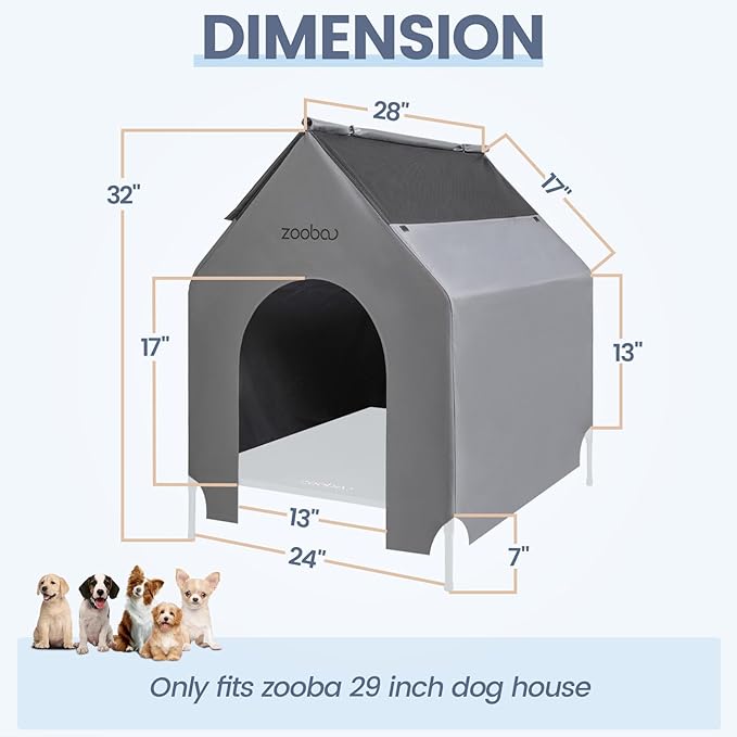 29 Durable Dog House Cover - Waterproof & UV-Resistant 600D Oxford Fabric Canopy for Outdoor Kennels - Cover Only, Fits 36"x30"x44" Houses - Protective Large Breed Shelter Top - Cool Grey