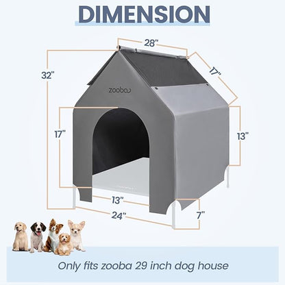 29 Durable Dog House Cover - Waterproof & UV-Resistant 600D Oxford Fabric Canopy for Outdoor Kennels - Cover Only, Fits 36"x30"x44" Houses - Protective Large Breed Shelter Top - Cool Grey