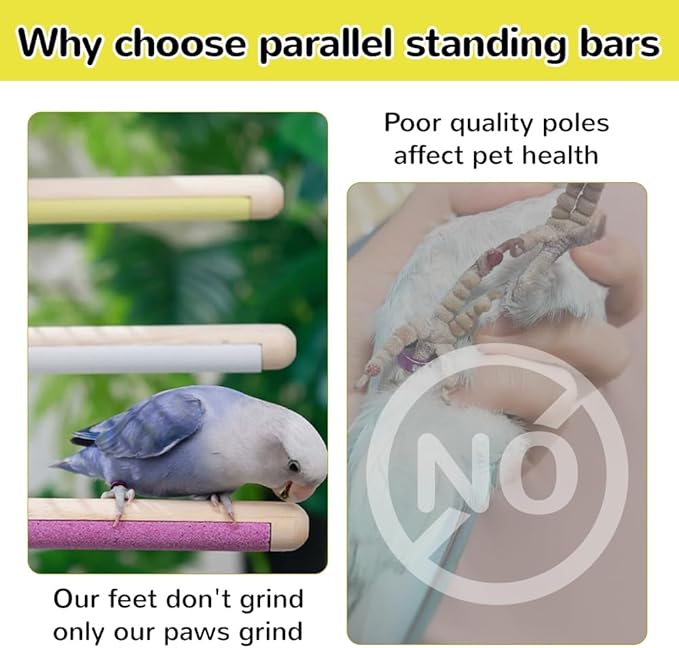 2-Pack 7.8" Bird Perches with Sandy Grip Natural Wood & Stand for Small Birds Cage Accessories for Parakeets, Cockatiels, Lovebirds; Foot Health & Nail Care
