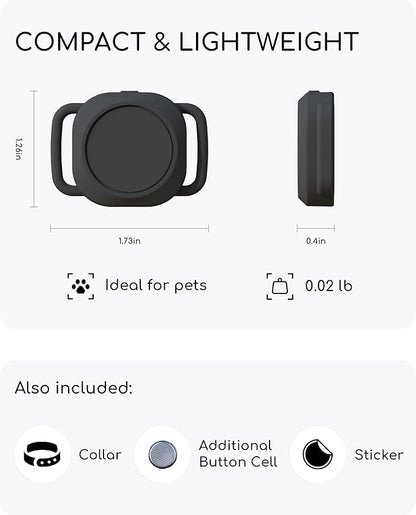 Dog Tracker, TRESBUNNY Smart Dog Collar with Real-time Pet Location, Cat Tracker Collar (iOS Only), No Monthly Fee & Long Battery Life, Works with Find My, Ideal for Dog/Cat (Black)