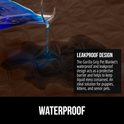 Gorilla Grip 100% Waterproof Dog Blanket 82x82, Pet Friendly Throw Essential for Large Pets, Dogs, Cats, Tear and Slip Resistant Leakproof Couch Cushion Protector Cover for Indoor Furniture, Chocolate