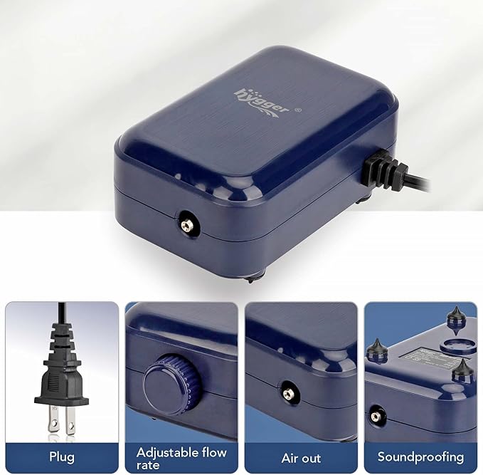 hygger Aquarium Air Pump,Adjustable Oxygen Pump，Silent Powerful Aerator Pump 2W/3W/4.5W/6W/ 1/2 Air Outlets Ultra for Up to 100 Gallon Tank
