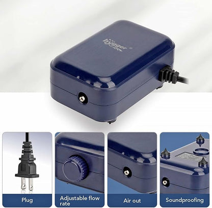 hygger Aquarium Air Pump,Adjustable Oxygen Pump，Silent Powerful Aerator Pump 2W/3W/4.5W/6W/ 1/2 Air Outlets Ultra for Up to 100 Gallon Tank