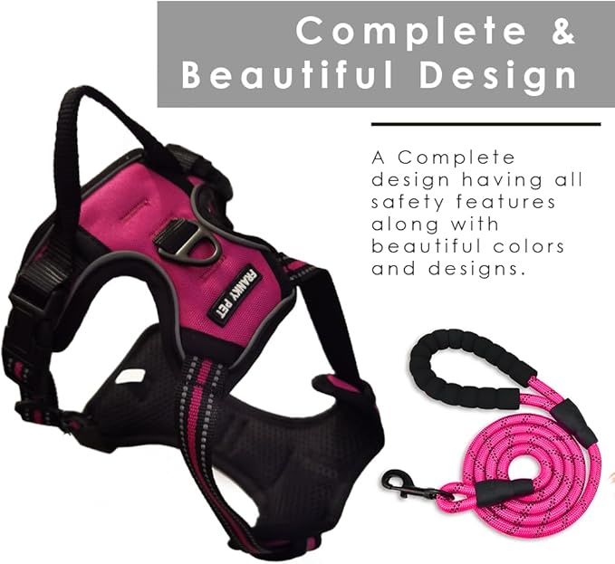 Dog Harness and Leash Duo, No Pull Vest Harness with 5 Ft Leash, Soft padded Vest, No-Choke Oxford Pet Harness, Easy Control Handle and Adjustable Pet Harness (Rose Red, Medium)