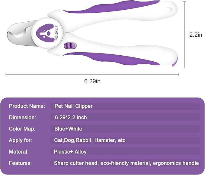 Dog Nail Clippers and Trimmers,Professional Grooming Tool with Safety Guard to Avoid Over Cutting,Free Nail File,Razor Sharp Blade,Sturdy Non Slip Handles for Large and Small Animals (Purple)
