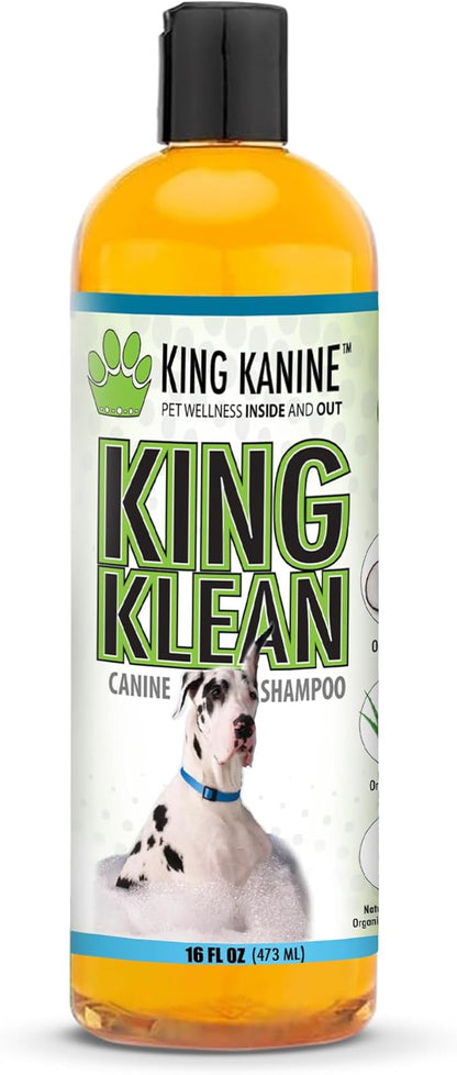 King Kanine Natural Dog & Cat Shampoo King Klean 16 oz | Organic Pet Shampoo for Sensitive & Dry Skin | Hypoallergenic Gentle Cleansing Formula for Pet Allergies