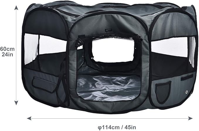 Amazon Basics Portable Soft Pet Dog Octagonal Travel Playpen, Large (45 x 45 x 24 inches), Grey