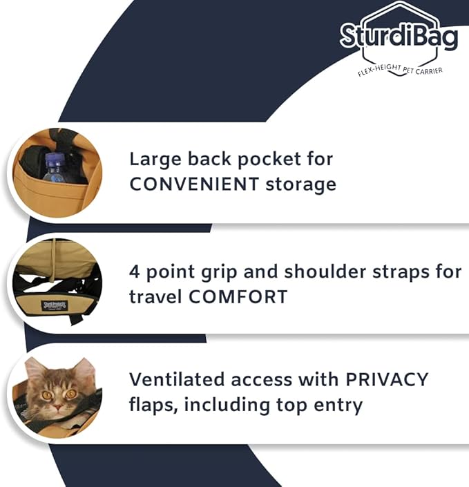 SturdiBag Medium Pet Travel Carrier: Flexible Height for Cat and Dog Soft Sided with Safety Clips and Seatbelt Straps | Smoke, 15" x 12" x 12" (PN: SB1.5-PRO-SM)