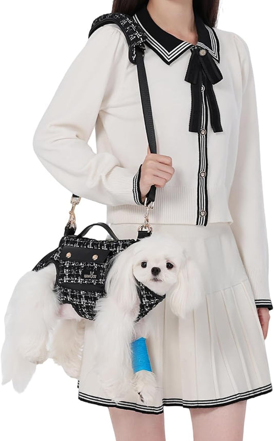 Dog Lift Harness Dog Carrier Dog VES Harness Adjustable Dog Leash with Small Puppy Treat Bag（Black,XS）