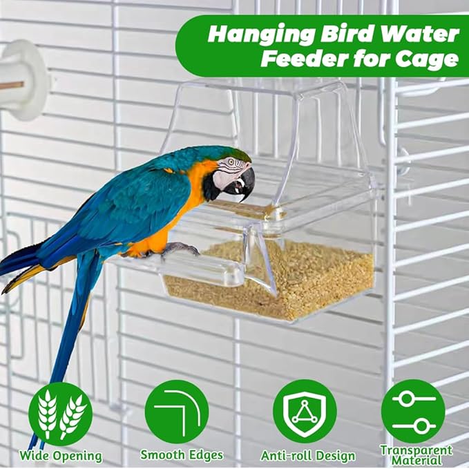 4 Pack Bird Feeders for Cage, No Mess Clear Hanging Parrot Food Bowl, Plastic Slot Food & Water Dispenser Bowl Set, Bird Cage Accessories for Hamsters,Pigeons,Parrot