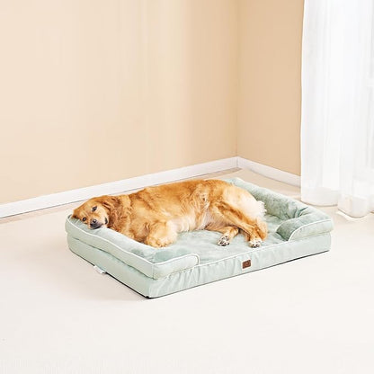EHEYCIGA Orthopedic Dog Beds for Extra Large Dogs, Waterproof Memory Foam XL Dog Bed with Sides, Non-Slip Bottom and Egg-Crate Foam Big Dog Couch Bed with Washable Removable Cover, Sage Green