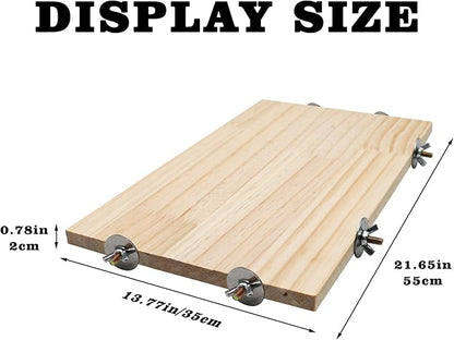 21.7 × 13.8 Inches Large Bird Perch Stand Platform, Natural Wooden Small Animals Cage Accessories, Rectangle Stand Perch Shelf for Parrot Parakeet Cockatiel Rat Hamster Guinea Pig Conure Chinchillas