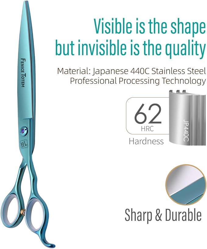 Dog Grooming Scissors: Blueish Green 7.5 inch Pet Straight Shears Made Of Japanese 440C Advanced Stainless Steel Professional Grooming Scissors for Dogs Cats and Other Pets