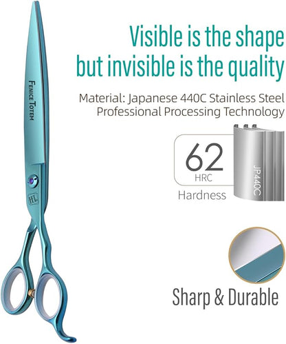 Dog Grooming Scissors: Blueish Green 7 inch Pet Straight Shears Made Of Japanese 440C Advanced Stainless Steel Professional Grooming Scissors for Dogs Cats and Other Pets