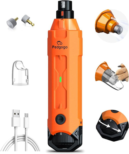 Dog Nail Grinder Super Quiet 45 db 6-Speed Pet Nail Grinder with 2 LED Lights 12000RPM & 3 Grinding Ports Dog Nail Trimmer for Large Medium Small Dogs with Dust Cap & 2 Extra Grinding Head