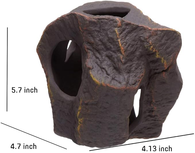 Plecoceramics Aquarium Ceramic Decorations Cave Betta Stone Decor - Aquarium Fish Tank Hideway Decor for breeding Cichlids Plecos Betta Toys Hideout (Boulder)