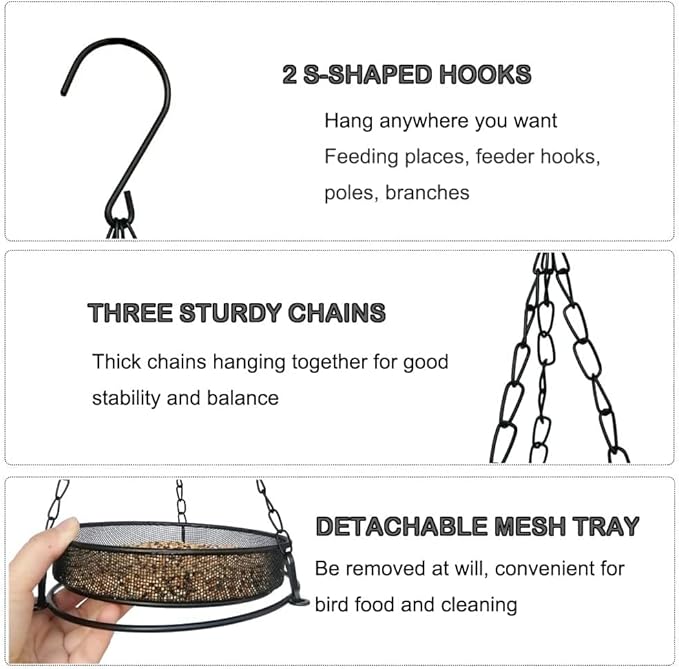 2-in-1 Set Hanging Bird Feeder and Bath for Outdoor, Small Metal Tray Perfect for Attracting Bird