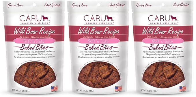 Caru - Soft n Tasty Baked Bites - Wild Boar Bites Dog Treats - Flavorful Training Treats - 3.75 oz Bags - Pack of 3