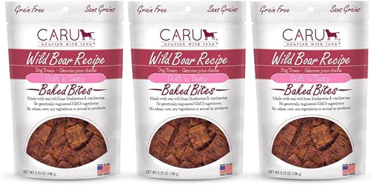 Caru - Soft n Tasty Baked Bites - Wild Boar Bites Dog Treats - Flavorful Training Treats - 3.75 oz Bags - Pack of 3