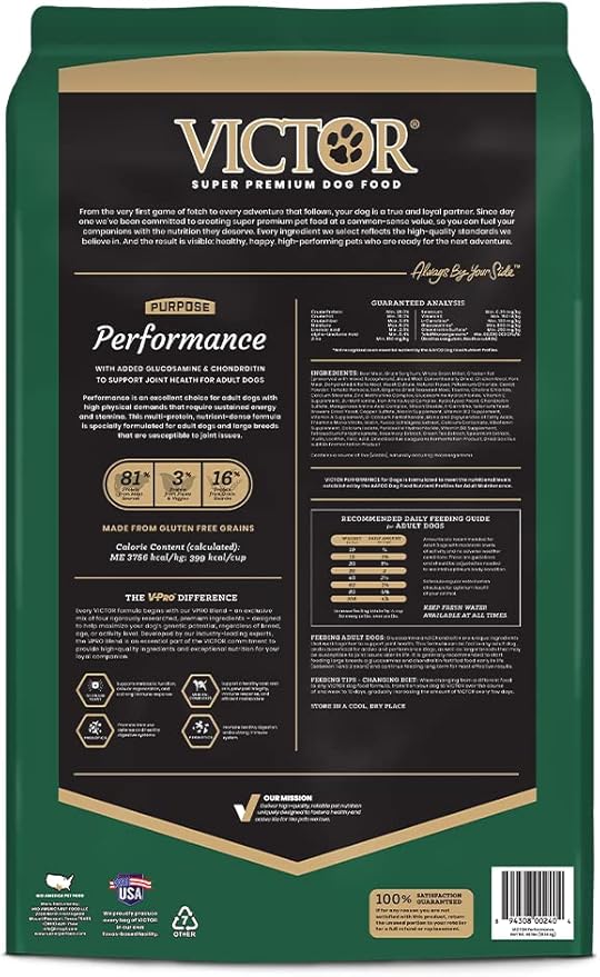 Victor Super Premium Dog Food  Performance Dry Dog Food  26% Protein for Active Adult Dogs  Includes Glucosamine and Chondroitin for Hip and Joint Health, 40lbs