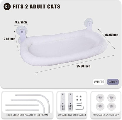 Cat Window Perch with Strong Suction Cups, 55lbs Hold Weight Tested, Foldable Cat Window Hammock Bed with Breathable Mesh, All-Season Lounger for Medium Small Cats to Bird Watch & Sunbathe (White, XL)