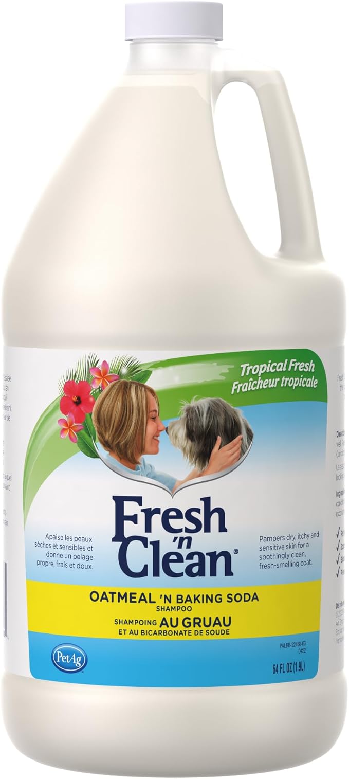 PetAg Fresh _ Clean Oatmeal _ Baking Soda Shampoo - Tropical Fresh Scent - 64 oz - Nurtures Dry, Itchy & Sensitive Skin with Vitamin E & Aloe - Strengthens & Repairs Coats - Soap Free
